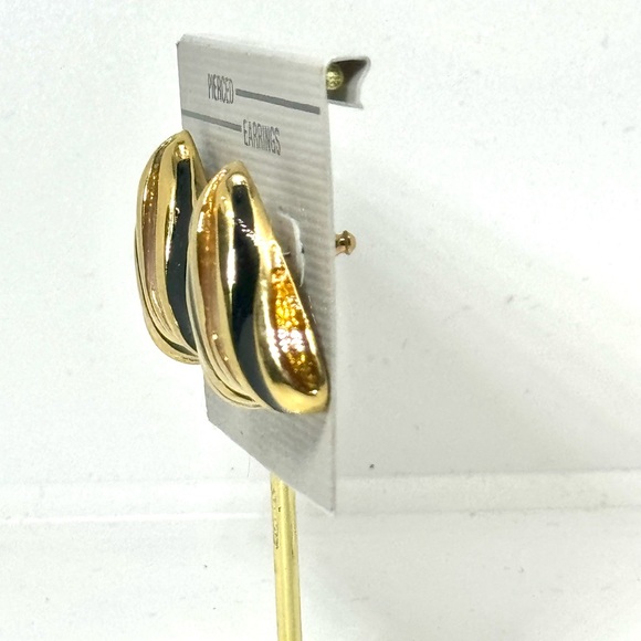 Vintage Gold & Black Abstract Enamel Triangle Earrings - Picture 4 of 9
